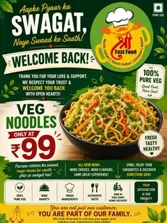 Shree poster for veg noodles at 99 rupees